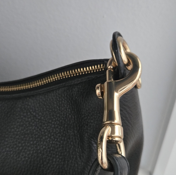 Coach Black Pebble Leather Hobo Satchel Bag with Gold Accents - Picture 5 of 10